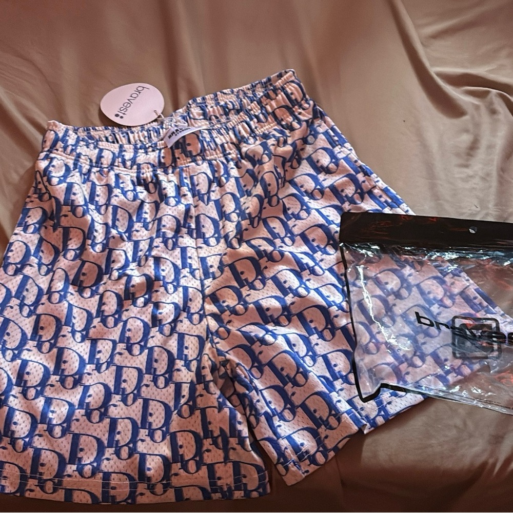 Dior Blue and White Logo Print Shorts